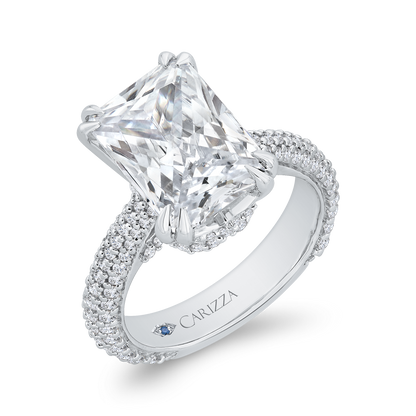 14K White Gold Radiant Diamond Three Row Engagement Ring (Semi-Mount)