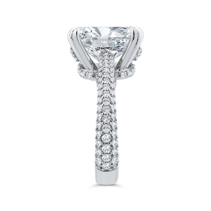 14K White Gold Radiant Diamond Three Row Engagement Ring (Semi-Mount)