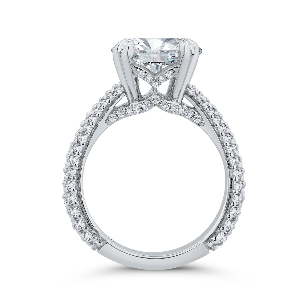 14K White Gold Radiant Diamond Three Row Engagement Ring (Semi-Mount)