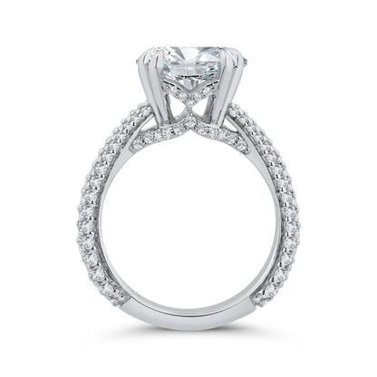 14K White Gold Radiant Diamond Three Row Engagement Ring (Semi-Mount)