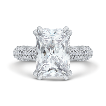 14K White Gold Radiant Diamond Three Row Engagement Ring (Semi-Mount)