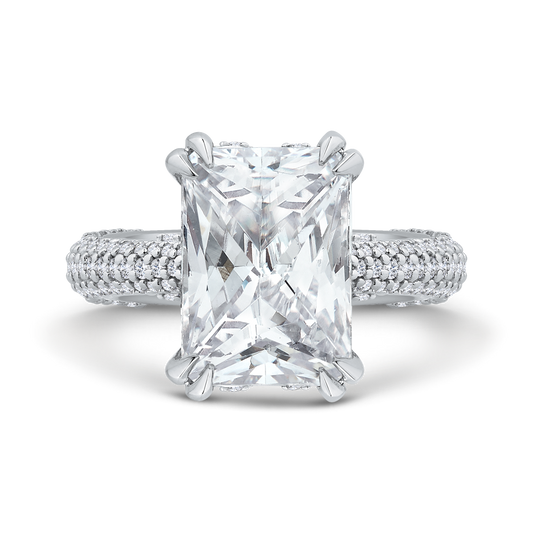 14K White Gold Radiant Diamond Three Row Engagement Ring (Semi-Mount)