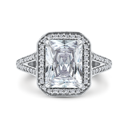 Radiant Diamond Halo Engagement Ring In 14K White Gold with Split Shank (Semi-Mount)
