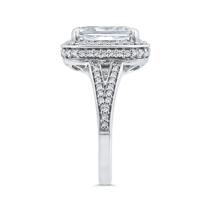 Radiant Diamond Halo Engagement Ring In 14K White Gold with Split Shank (Semi-Mount)