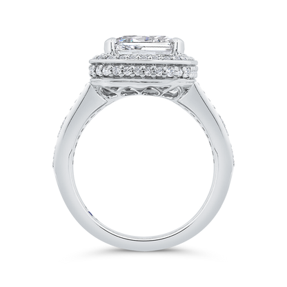 Radiant Diamond Halo Engagement Ring In 14K White Gold with Split Shank (Semi-Mount)