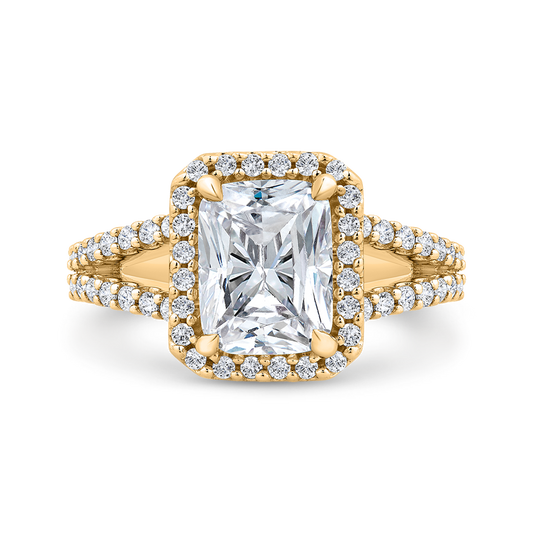 Radiant Diamond Halo Engagement Ring In 14K Yellow Gold with Split Shank (Semi-Mount)