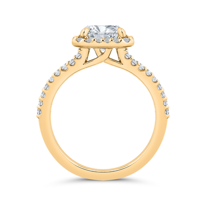Radiant Diamond Halo Engagement Ring In 14K Yellow Gold with Split Shank (Semi-Mount)