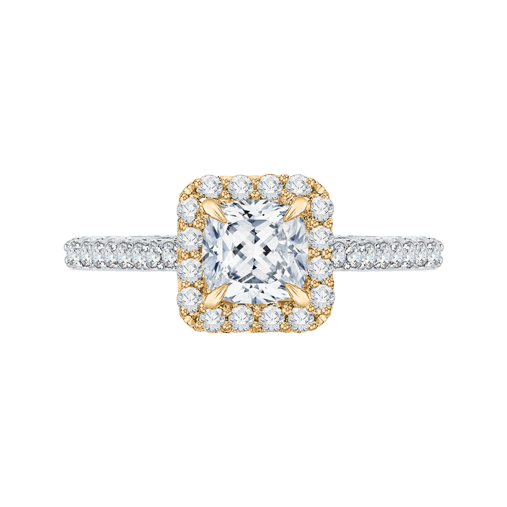 Cushion Cut Diamond Halo Engagement Ring in 14K Two-Tone Gold (Semi-Mount)