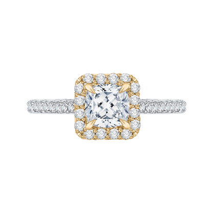 Cushion Cut Diamond Halo Engagement Ring in 14K Two-Tone Gold (Semi-Mount)