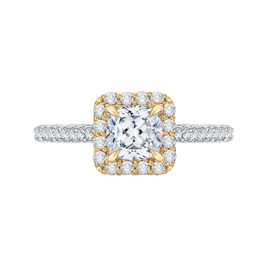 Cushion Cut Diamond Halo Engagement Ring in 14K Two-Tone Gold (Semi-Mount)