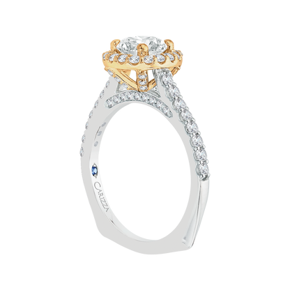 Cushion Cut Diamond Halo Engagement Ring in 14K Two-Tone Gold (Semi-Mount)