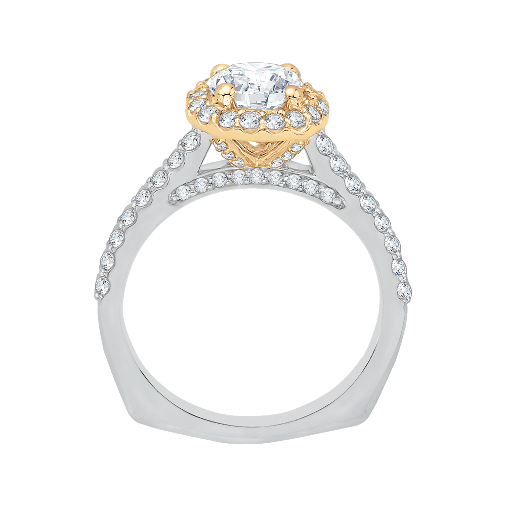 Cushion Cut Diamond Halo Engagement Ring in 14K Two-Tone Gold (Semi-Mount)