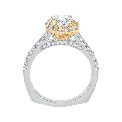 Cushion Cut Diamond Halo Engagement Ring in 14K Two-Tone Gold (Semi-Mount)