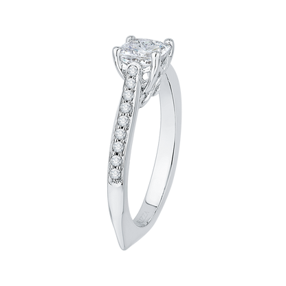 Cushion Cut Diamond Solitaire with Accents Engagement Ring in 14K White Gold (Semi-Mount)