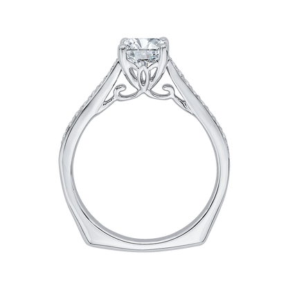 Cushion Cut Diamond Solitaire with Accents Engagement Ring in 14K White Gold (Semi-Mount)