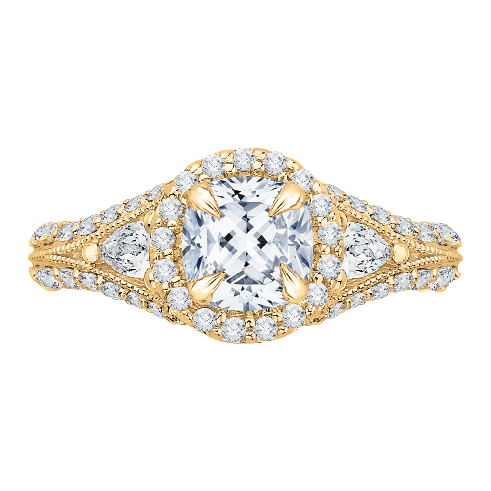 Cushion Cut Split Shank Diamond Halo Engagement Ring in 14K Yellow Gold (Semi-Mount)