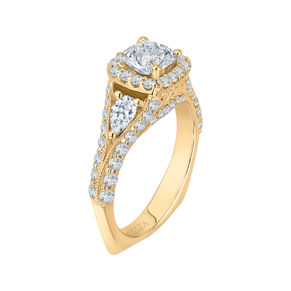 Cushion Cut Split Shank Diamond Halo Engagement Ring in 14K Yellow Gold (Semi-Mount)