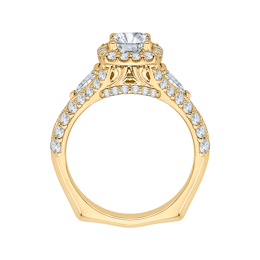 Cushion Cut Split Shank Diamond Halo Engagement Ring in 14K Yellow Gold (Semi-Mount)