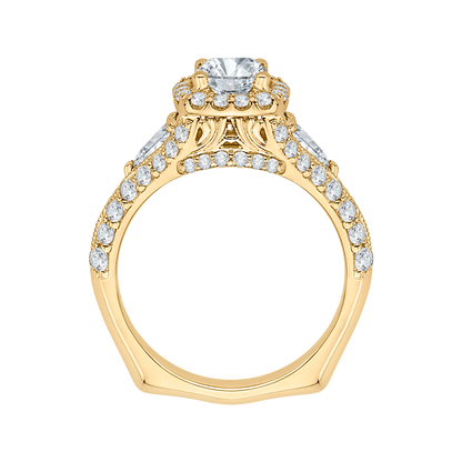 Cushion Cut Split Shank Diamond Halo Engagement Ring in 14K Yellow Gold (Semi-Mount)