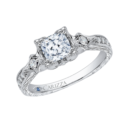 Cushion Cut Diamond Vintage Engagement Ring in 14K White Gold (Semi-Mount)