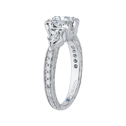 Cushion Cut Diamond Vintage Engagement Ring in 14K White Gold (Semi-Mount)