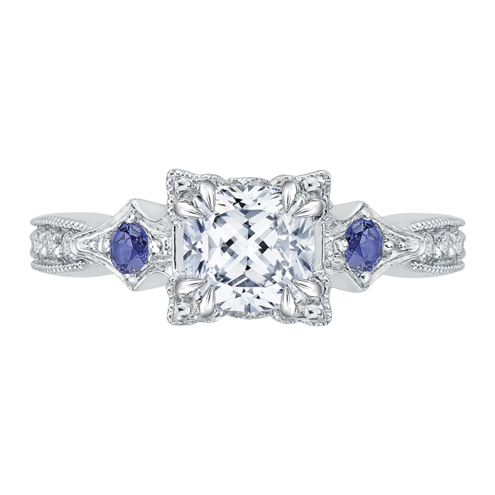 Cushion Cut Diamond Engagement Ring with Sapphire in 14K White Gold (Semi-Mount)