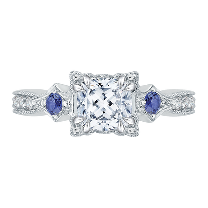 Cushion Cut Diamond Engagement Ring with Sapphire in 14K White Gold (Semi-Mount)