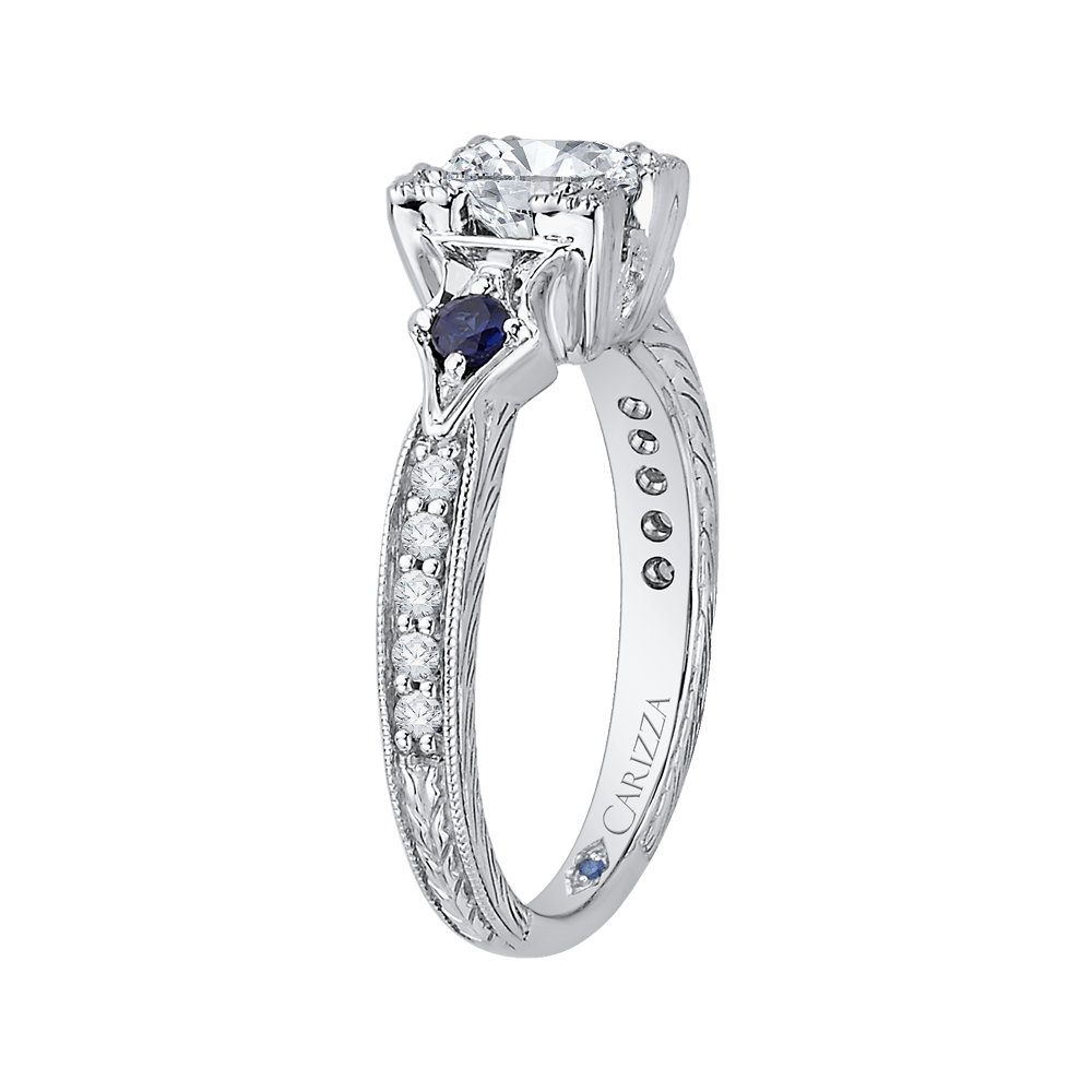 Cushion Cut Diamond Engagement Ring with Sapphire in 14K White Gold (Semi-Mount)