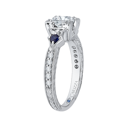 Cushion Cut Diamond Engagement Ring with Sapphire in 14K White Gold (Semi-Mount)