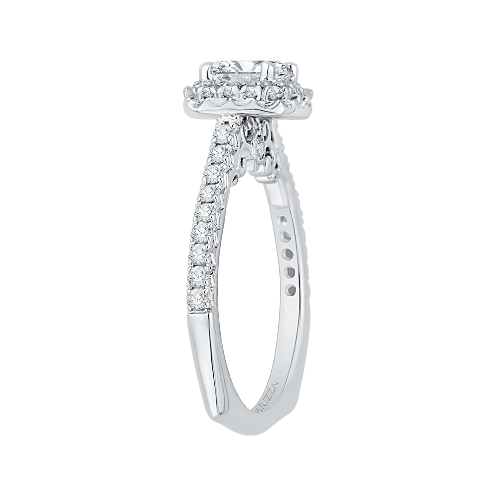 Cushion Cut Diamond Halo Engagement Ring In 14K White Gold (Semi-Mount)