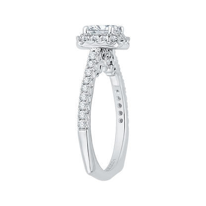 Cushion Cut Diamond Halo Engagement Ring In 14K White Gold (Semi-Mount)