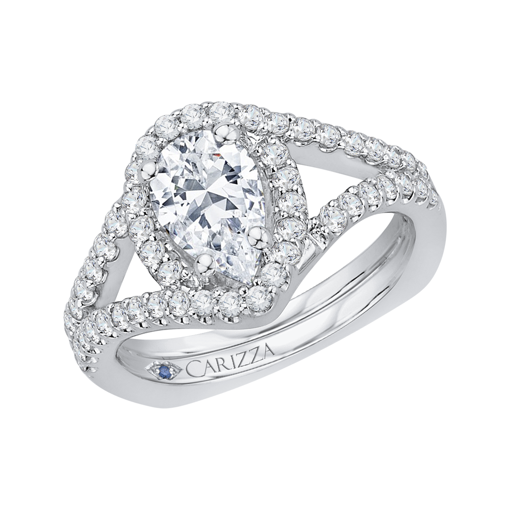 Split Shank Cushion Cut Diamond Halo Engagement Ring in 14K White Gold  (Semi-Mount)