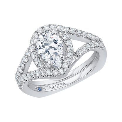 Split Shank Cushion Cut Diamond Halo Engagement Ring in 14K White Gold  (Semi-Mount)