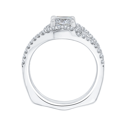 Split Shank Cushion Cut Diamond Halo Engagement Ring in 14K White Gold  (Semi-Mount)