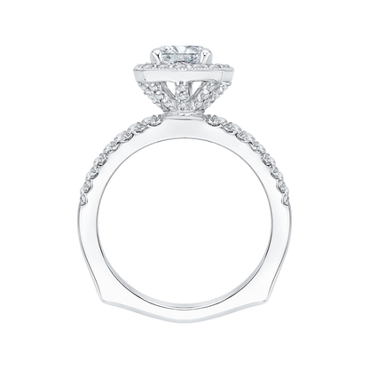 Euro Shank Cushion Cut Diamond Halo Engagement Ring in 14K White Gold (Semi-Mount)