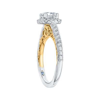 Cushion Cut Diamond Halo Engagement Ring in 14K Two Tone Gold (Semi-Mount)