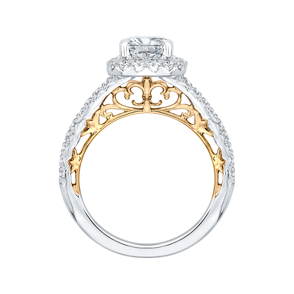 Cushion Cut Diamond Halo Engagement Ring in 14K Two Tone Gold (Semi-Mount)