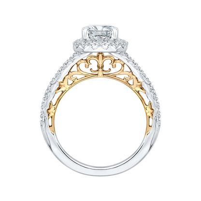 Cushion Cut Diamond Halo Engagement Ring in 14K Two Tone Gold (Semi-Mount)