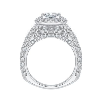 Cushion Cut Diamond Halo Cathedral Style Engagement Ring in 14K White Gold (Semi-Mount)