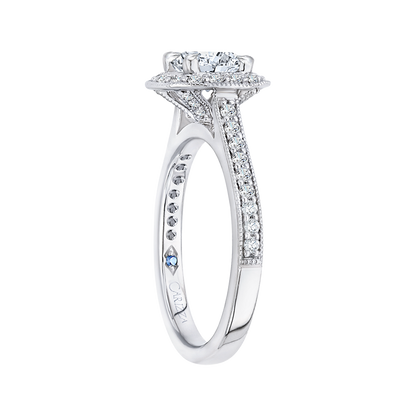 Cushion Cut Diamond Halo Engagement Ring in 14K White Gold (Semi-Mount)