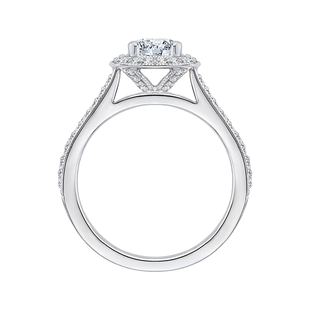 Cushion Cut Diamond Halo Engagement Ring in 14K White Gold (Semi-Mount)