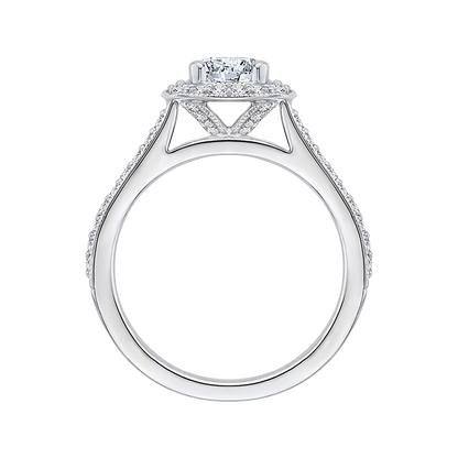 Cushion Cut Diamond Halo Engagement Ring in 14K White Gold (Semi-Mount)