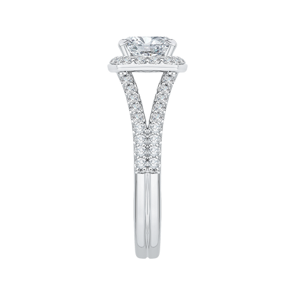 Split Shank Cushion Cut Diamond Halo Engagement Ring in 14K White Gold (Semi-Mount)