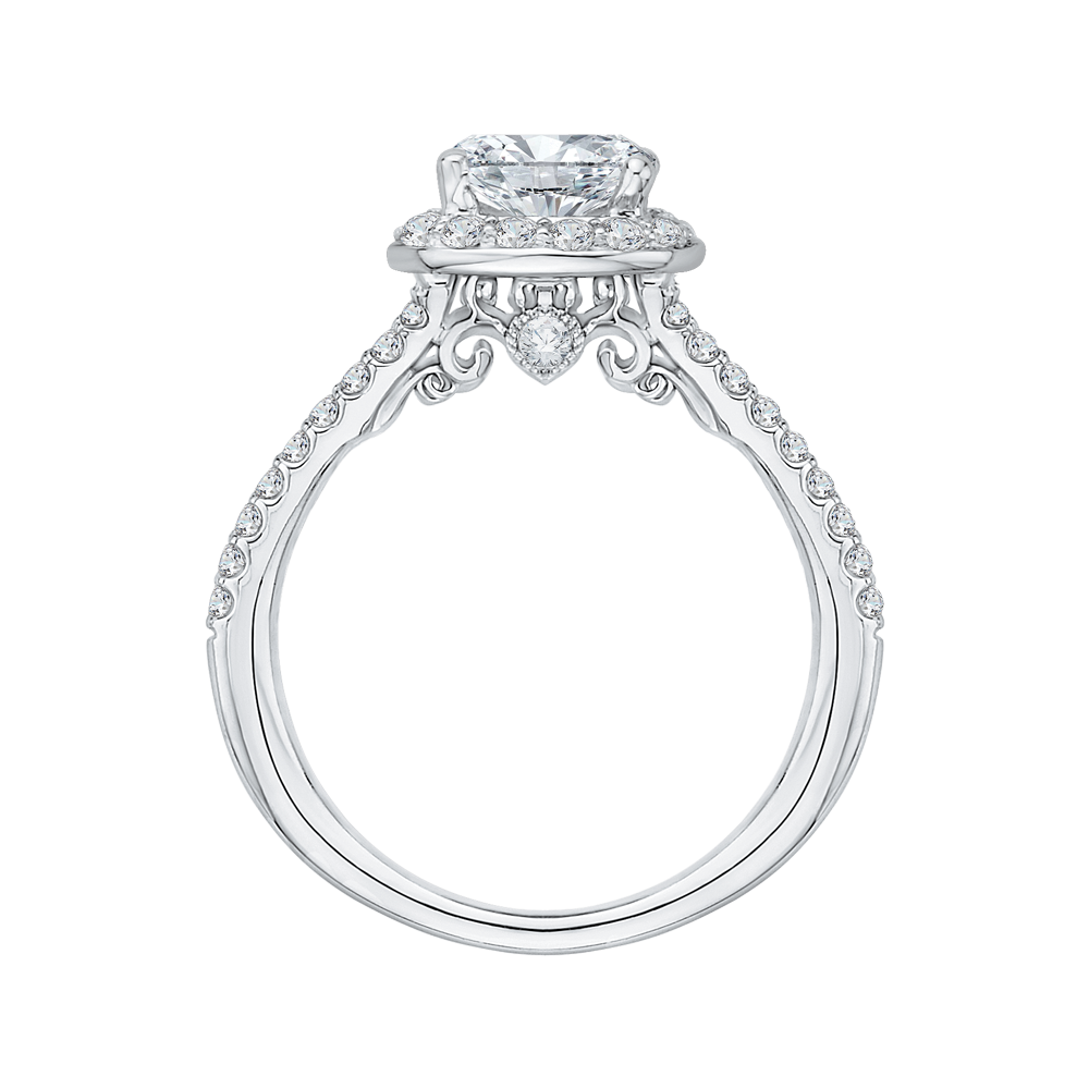 Split Shank Cushion Cut Diamond Halo Engagement Ring in 14K White Gold (Semi-Mount)