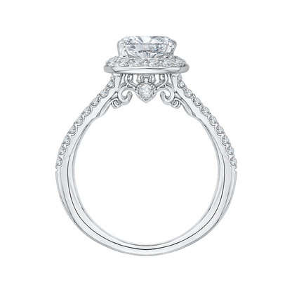 Split Shank Cushion Cut Diamond Halo Engagement Ring in 14K White Gold (Semi-Mount)