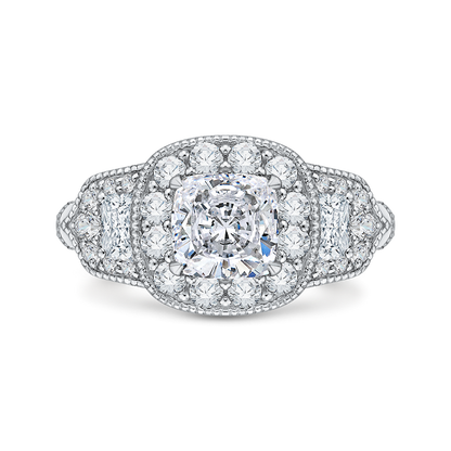 Cushion Cut Diamond Halo Engagement Ring in 14K White Gold (Semi-Mount)