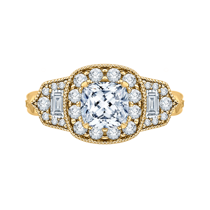 Cushion Cut Diamond Halo Vintage Engagement Ring in 14K Yellow Gold (Semi-Mount)