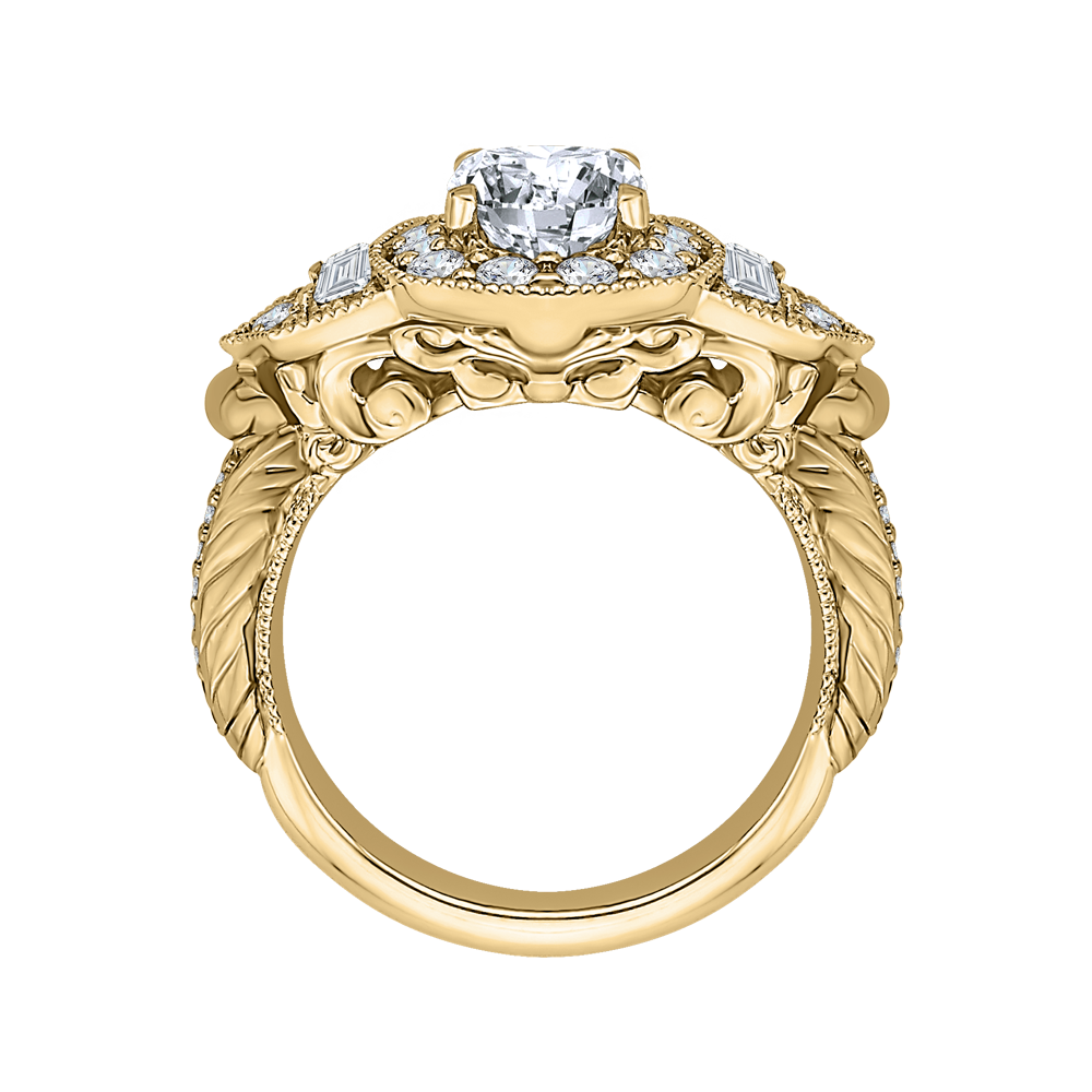 Cushion Cut Diamond Halo Vintage Engagement Ring in 14K Yellow Gold (Semi-Mount)