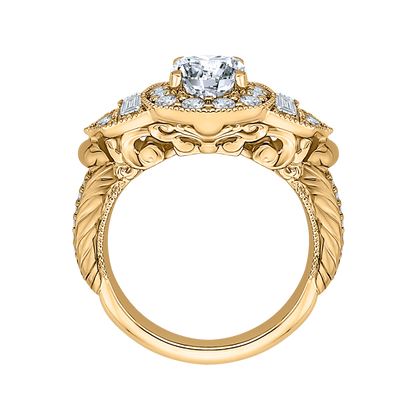 Cushion Cut Diamond Halo Vintage Engagement Ring in 14K Yellow Gold (Semi-Mount)