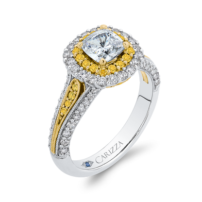 Split Shank Cushion Cut Diamond Double Halo Engagement Ring in 14K Two Tone Gold (Semi-Mount)